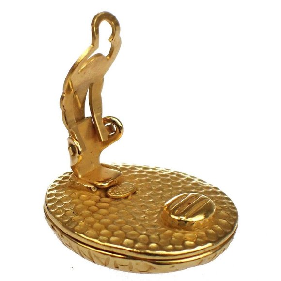 CHANEL CC Round Button Earrings Clip-On 96P Gripoix Clear GHW France - Picture 7 of 8